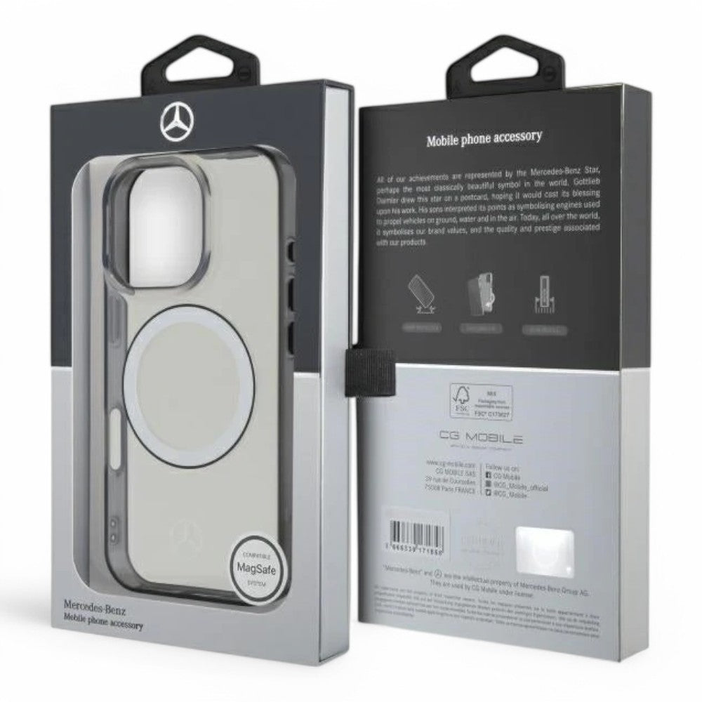 Mercedes - Benz mb hc magsafe transparent pc/tpu w/ black ring clear iphone 16 - TOP MOVIL