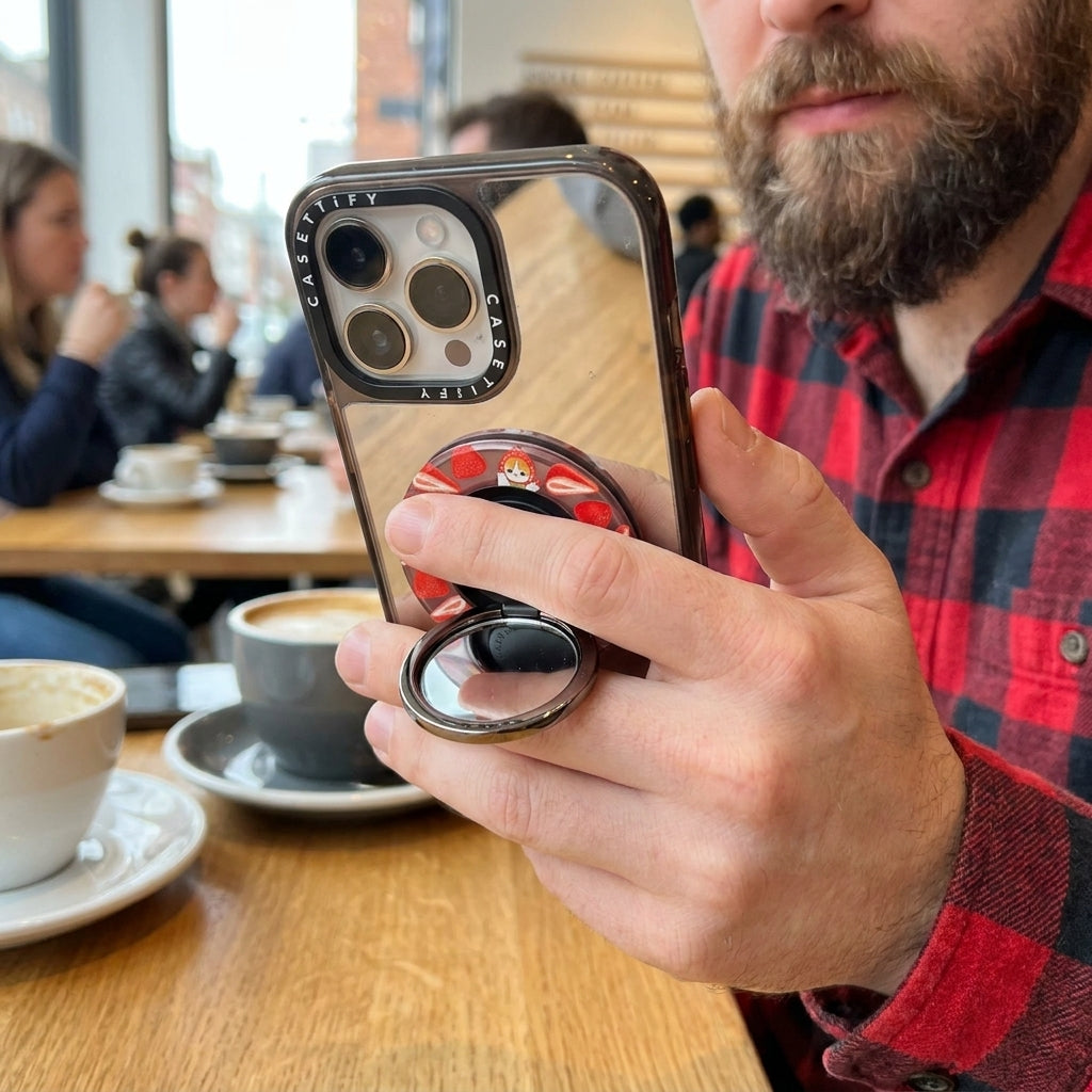 Angulo de venta - Accesorio CASETiFY Artist Snappy Mirror Ring Holder Negro