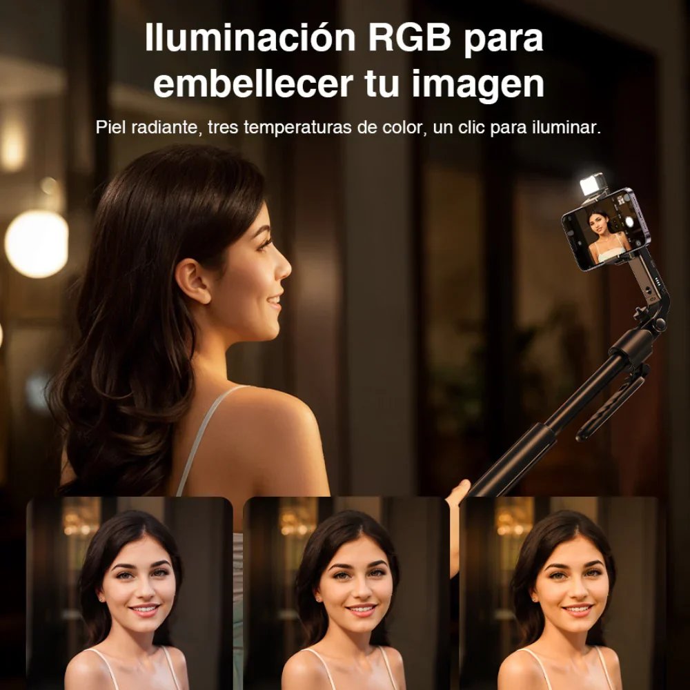 Trípode con Seguimiento Facial con IA, Luz RGB y Estuche Portable Rtako color Negro