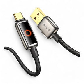 Cable mcdodo usb ca-6650 smart led display auto power off usb-a to usb-c cable 6a 3a fast charging  color negro