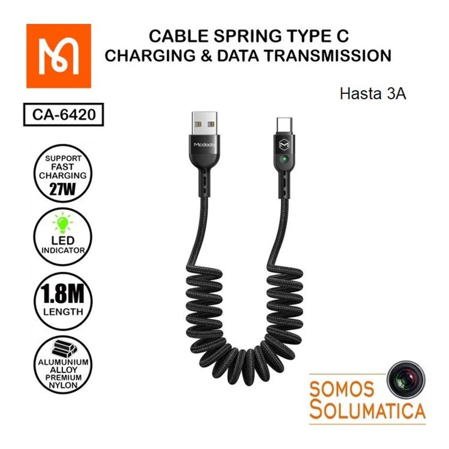 McDodo Ca-6420 Cable Tipo C 1.8m Negro | TOP MOVIL Guatemala