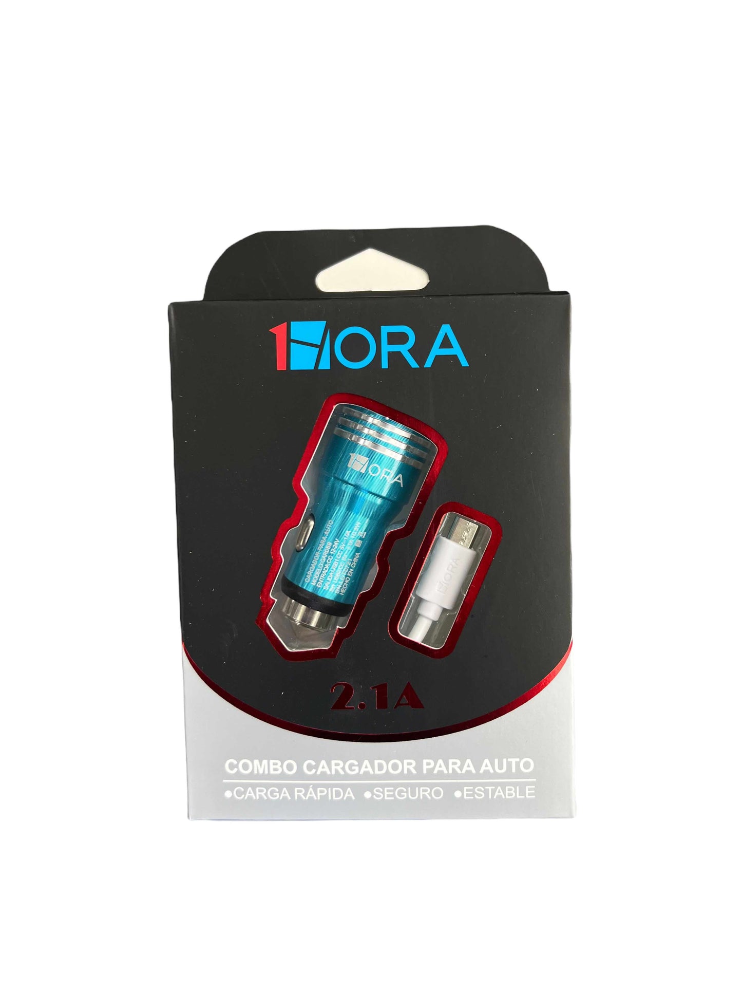 Cargador Carro 1Hora Micro USB V8 Celeste | TOP MOVIL Guatemala