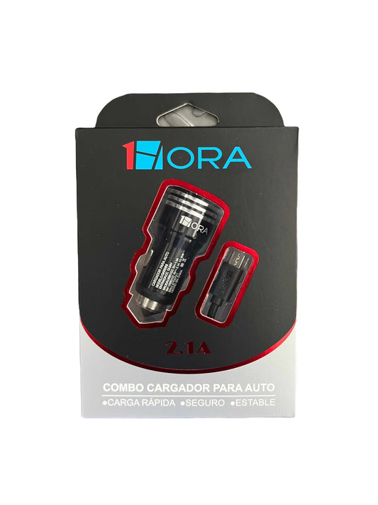Cargador 1Hora Carro Micro USB V8 Negro | TOP MOVIL Guatemala
