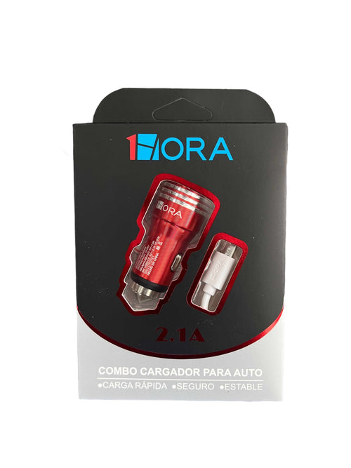 Cargador Carro 1Hora Micro USB V8 Rojo
