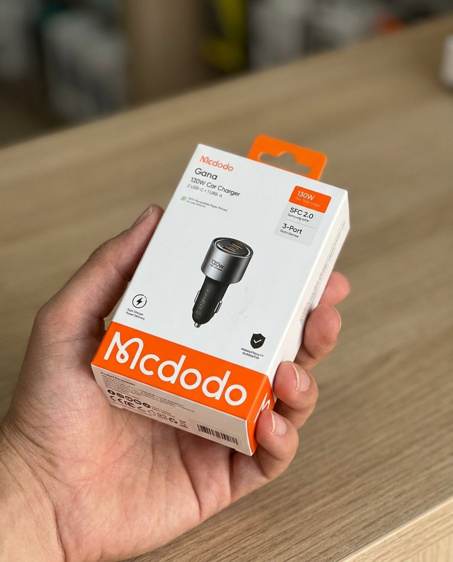 McDodo Cc-3190 Cargador para Carro 130W 2 Tipo C + 1 USB-A Carga Rápida Serie Gana Negro