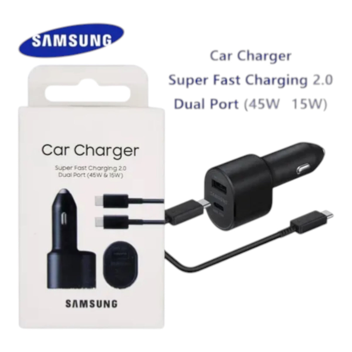 Samsung Super Carga Rápida 2.0 Dual Port USB Normal y USB-C 45w y 15w (ep-l5300) Empaque Retail cargador de carro | TOP MO...