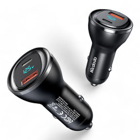 Cargador mcdodo carro cc-5670 aurora series 95w usb-a + usb-c dual-ports car charger with digital display color negro