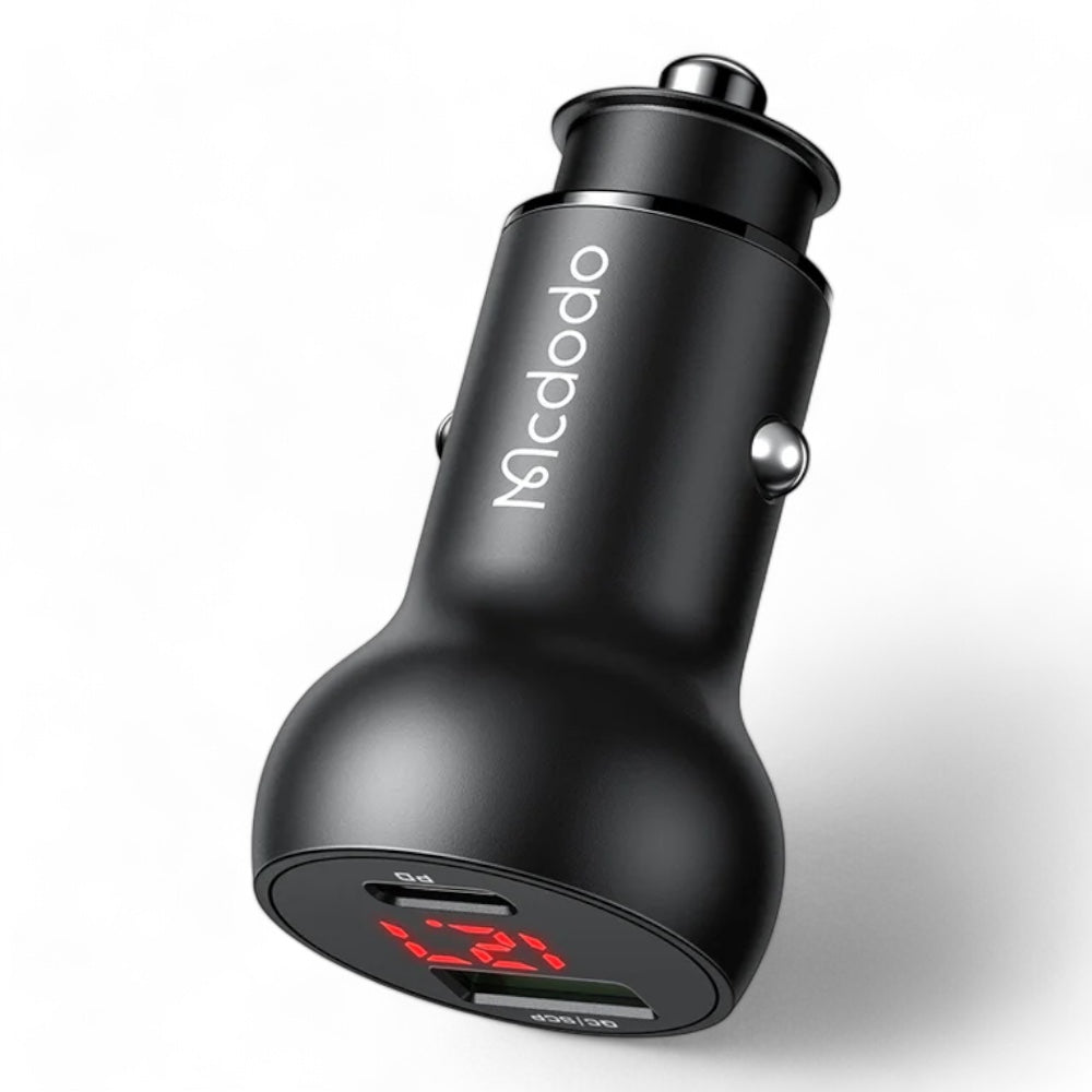 Cargador Mcdodo Carro Cc-7030 Mushrooms Series Pd 45W Type-C+Usb Ports Car Charger With Digital Display Color Negro