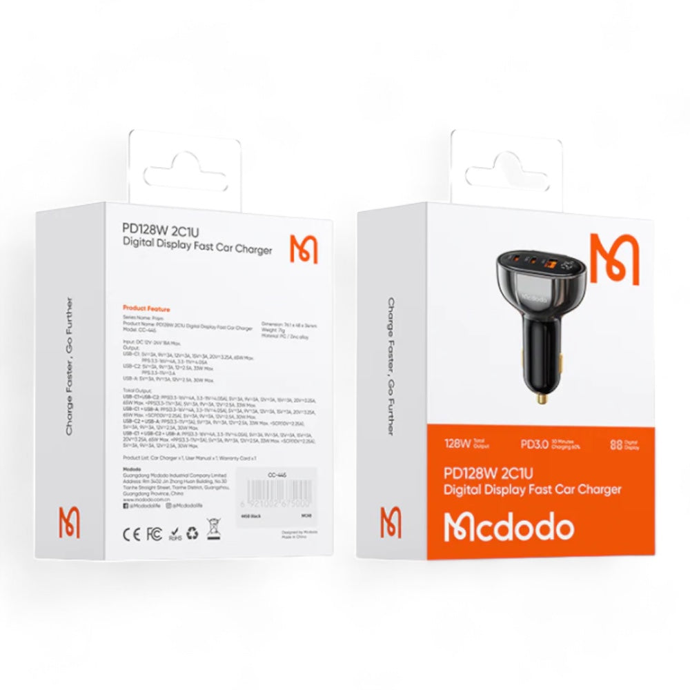 Cargador McDodo Carro CC-4450 128W Dual USB C Negro - 0601702400100157