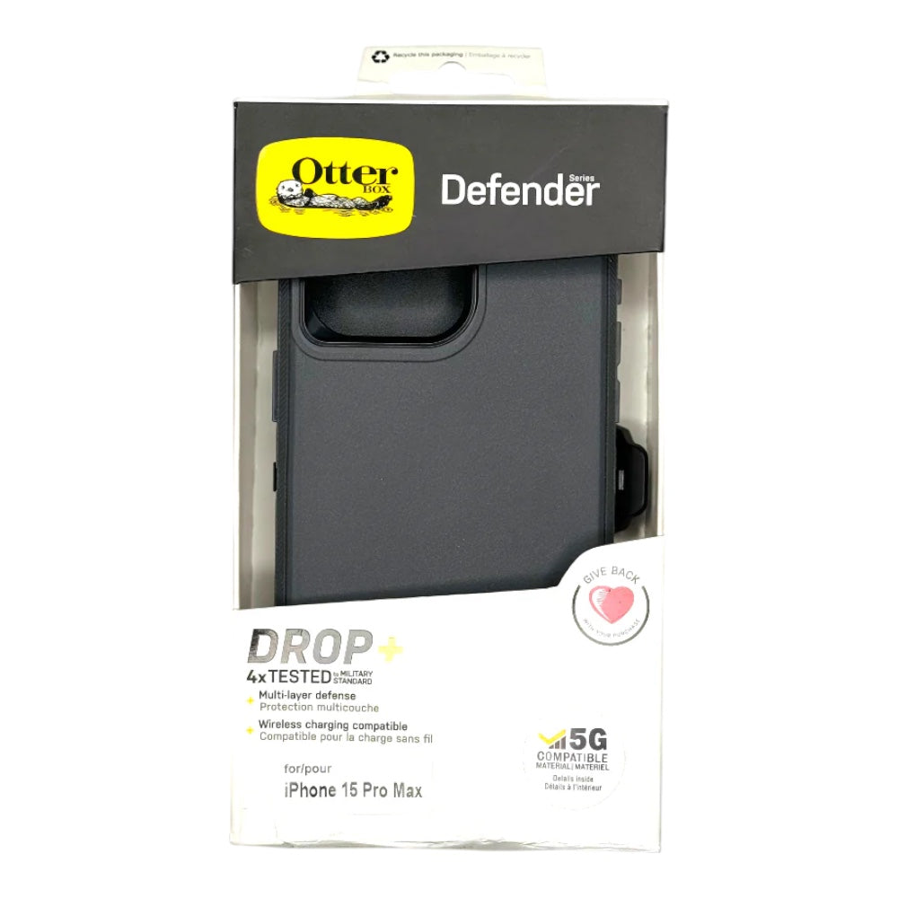 Case OtterBox Defender | iPhone 15 Pro Max | Negro/gris | TOP MOVIL Guatemala