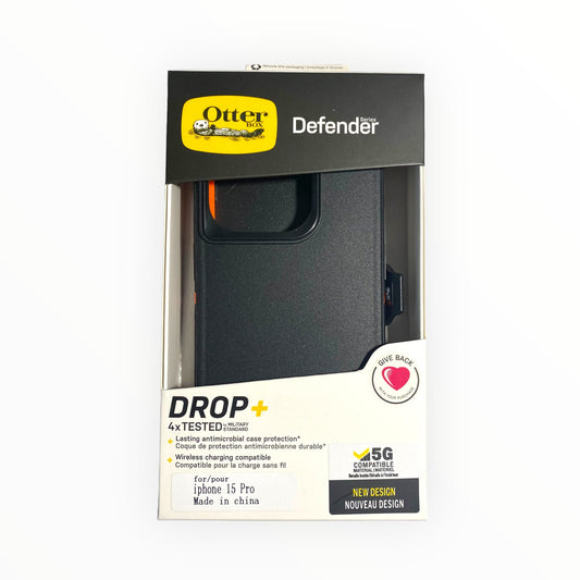 Case OtterBox Defender iPhone 15 Pro Negro/Naranja | TOP MOVIL Guatemala