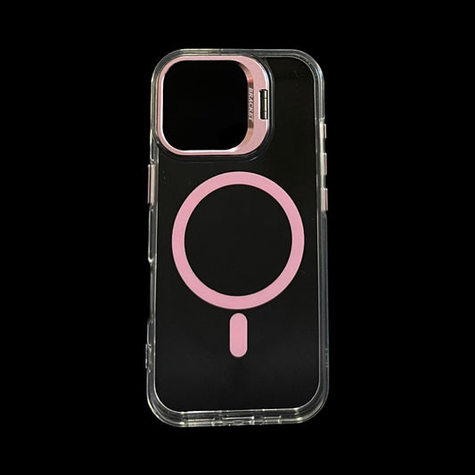 Estuche El Rey transparente iphone 17 Magsafe Bracket color rosado