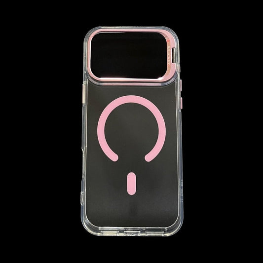 Estuche El Rey transparente iphone 17 pro max Magsafe Bracket color rosado