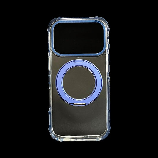 Estuche El Rey Magstand iphone 17 pro Magsafe transparente borde azul