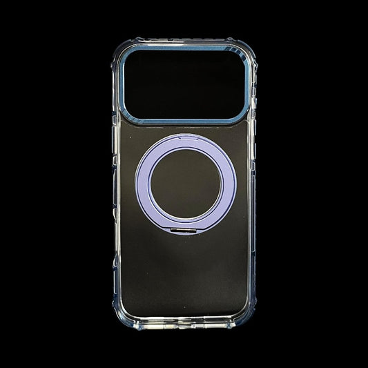Estuche El Rey Magstand iphone 17 pro max Magsafe transparente borde azul