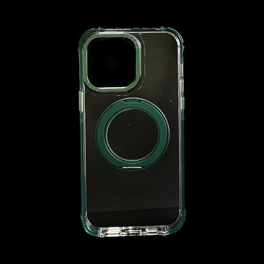 Estuche El Rey Magstand iphone 14 pro max Magsafe transparente borde verde