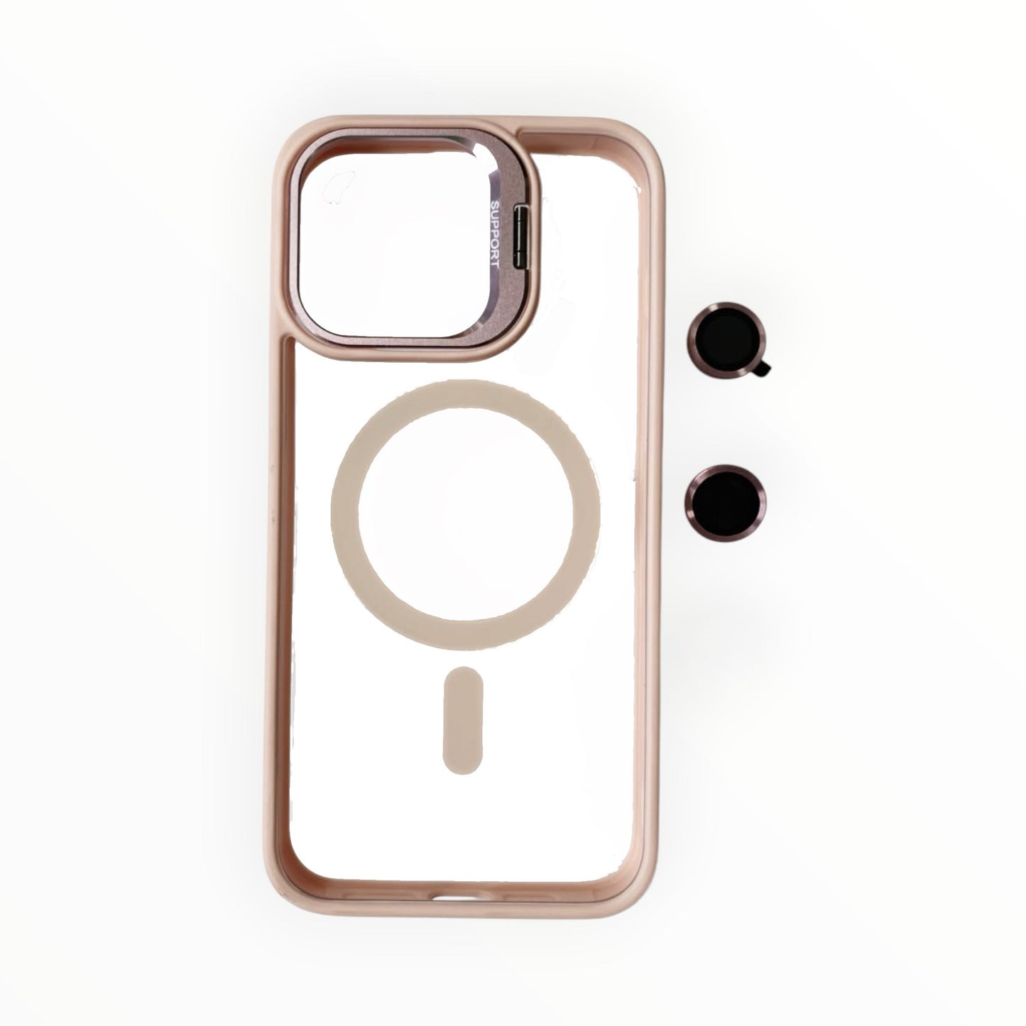 Estuche El Rey magsafe stand + vidrio templado de camara color rosado Iphone 11
