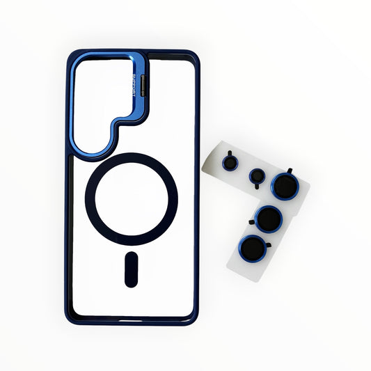 Estuche El Rey magsafe stand + vidrio templado de camara color azul Samsung S26 ultra