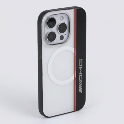 Estuche Amg Skin iPhone 16 Pro Max Amg MagSafe Case Double Layer Bow Lines White Color Blanco