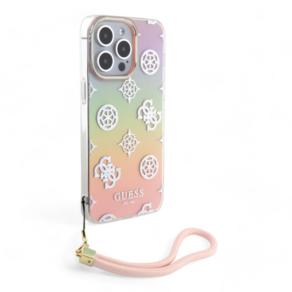 Estuche guess hard case iphone 15 pro  - pc/tpu pink pc tpu iridescent hard case glitter pattern peony cordstrap color rosado