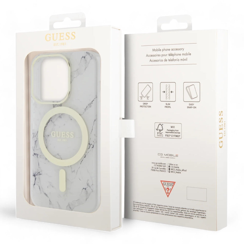 Estuche GUESS MagSafe para iPhone 15 Pro - Color Mármol Transparente - 0706206000030215