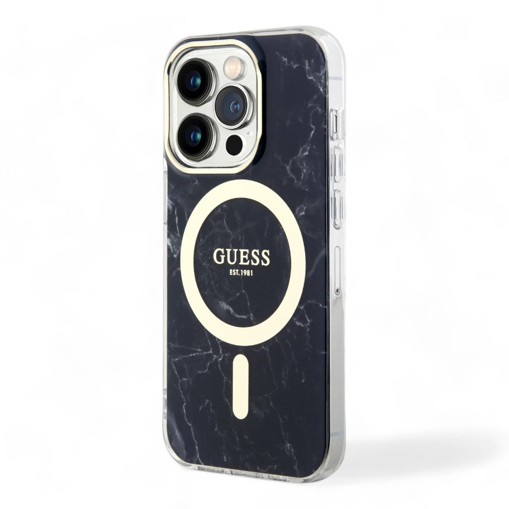 Estuche guess magsafe iphone 15 pro - pc/tpu black hard case magsafe iml marble  color negro