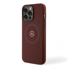 Estuche mercedes-benz magsafe iphone 15 pro max silicone red hard case liquid magsafe with mini star pattern  color rojo