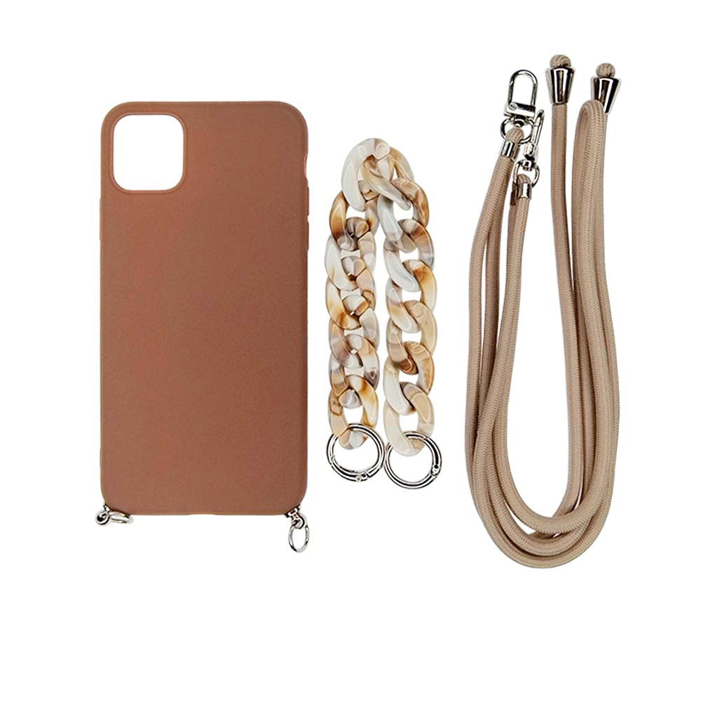 Estuche el rey strap iphone 12 pro strap de mano + strap hombro color cafe