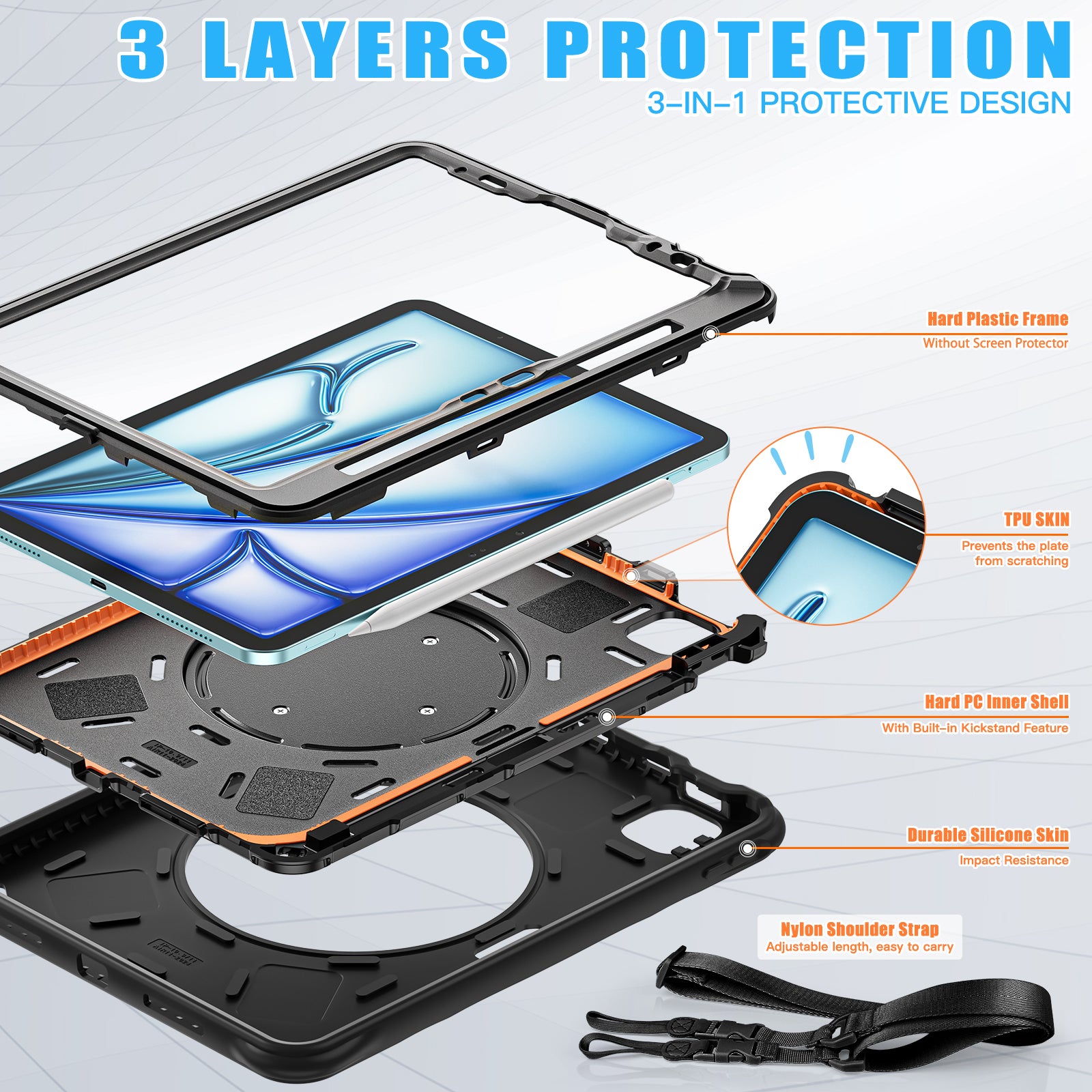 Estuche Chief Engineer B Series para iPad Air 11 2024 - Negro con Strap - 0714000003