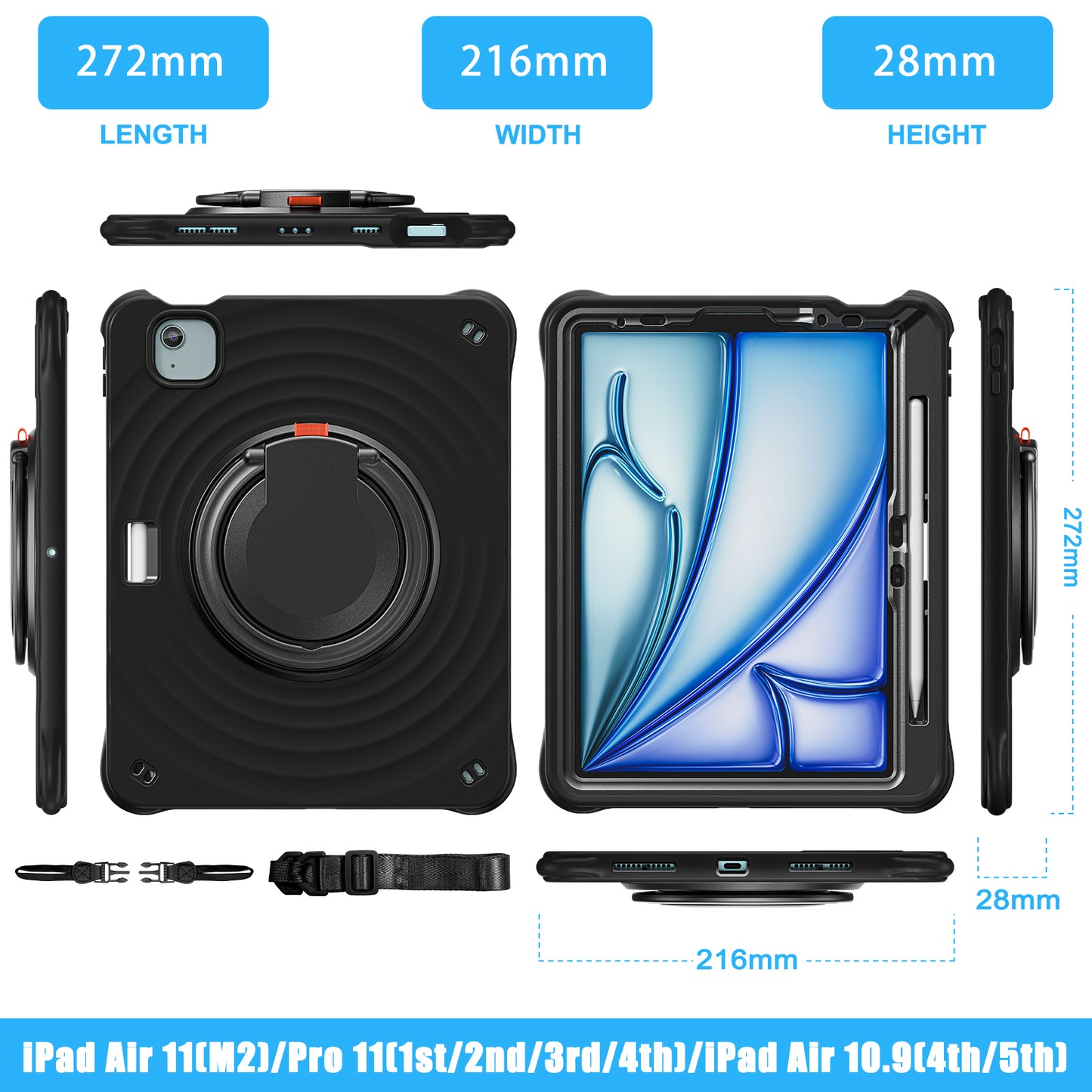 Estuche Chief Engineer B Series para iPad Air 11 2024 - Negro con Strap - 0714000003