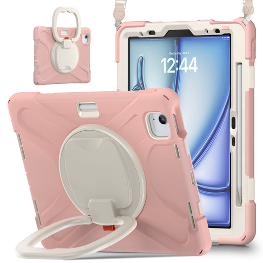 Estuche pirate b series modelo ipad air 11 2024 color rosado / blanco con strap