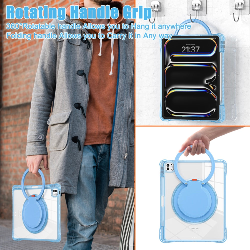 Estuche transparent b series modelo ipad pro 13 2024 color celeste con strap