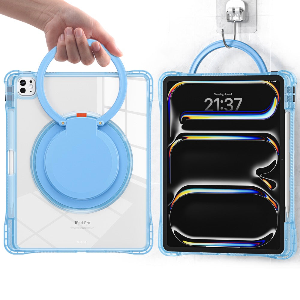 Estuche transparent b series modelo ipad pro 13 2024 color celeste con strap