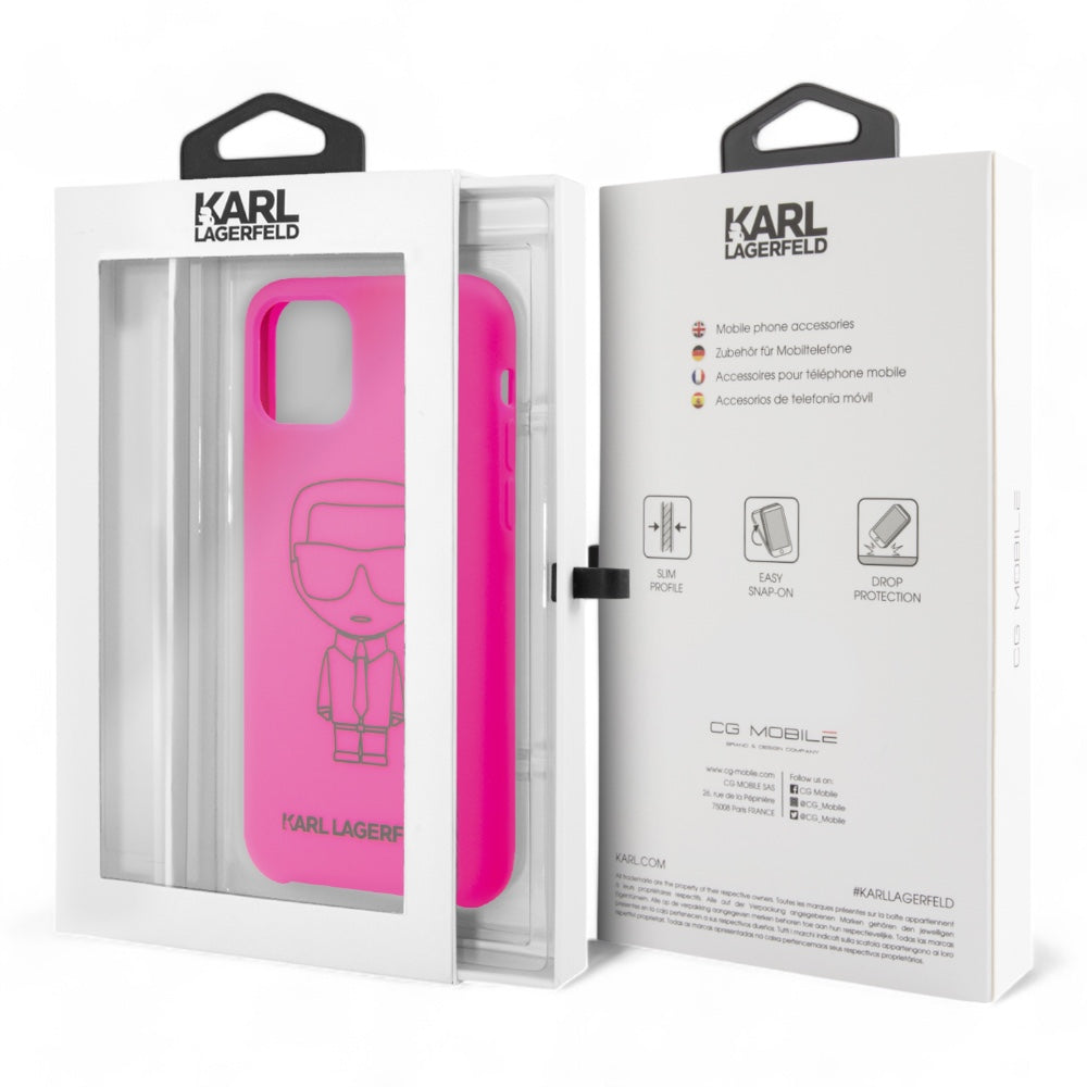 Estuche karl lagerfeld silicone ikonik black outline pink iphone 11 color rosado