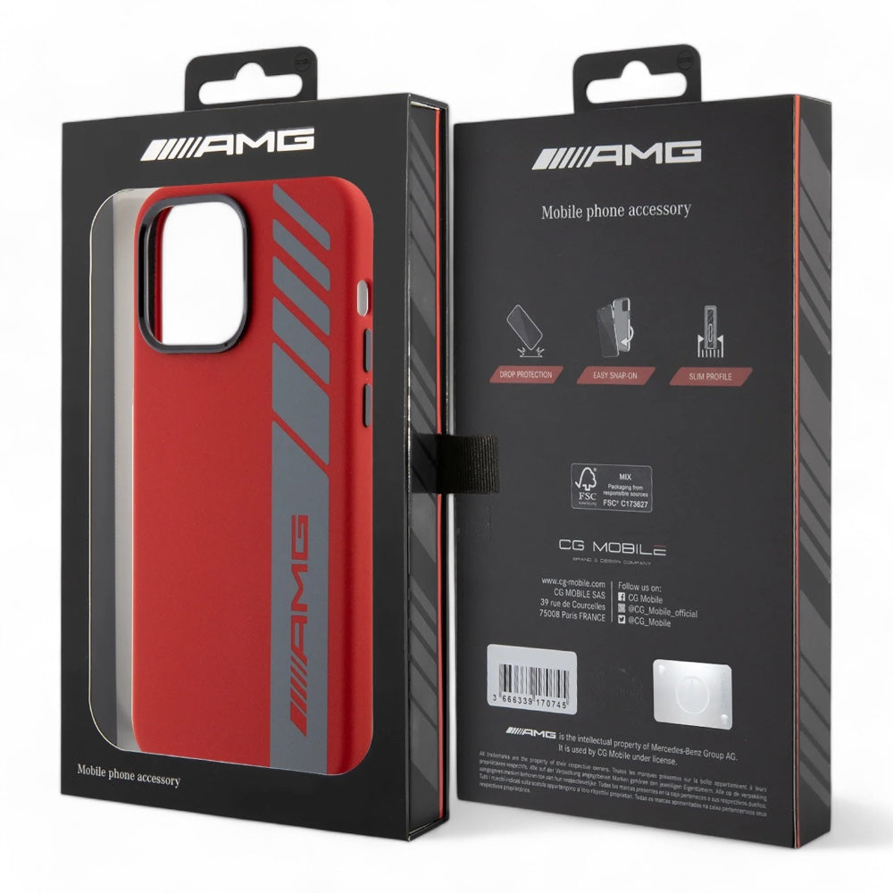 Estuche amg silicone magsafe case vertical logo pattern iphone 15 pro max color rojo