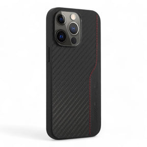 Estuche amg  hc pu carbon & leather & red stitching iphone 14 pro max color negro