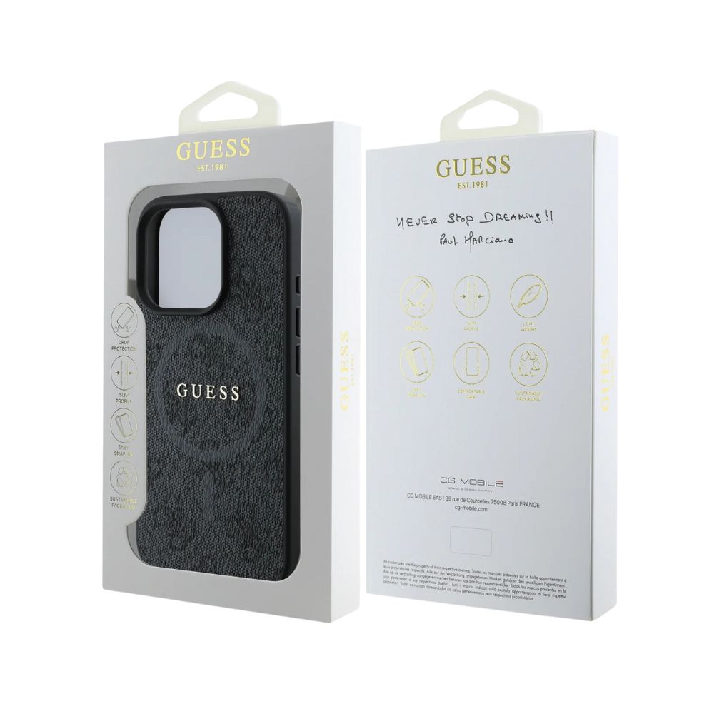 Guess hc magsafe pu 4g ring classic logo black iphone 16 pro