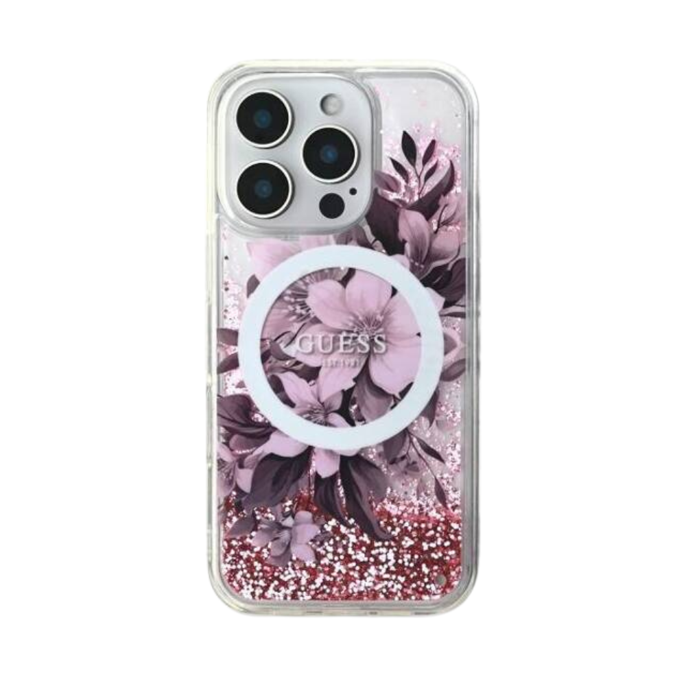 Estuche GUESS Hc MagSafe Glitter Flower Pink para iPhone 16 Pro - 0760000008