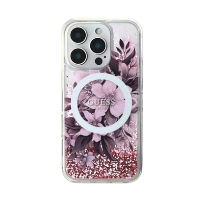 Estuche GUESS Hc MagSafe Glitter Flower Pink para iPhone 16 Pro - 0760000008