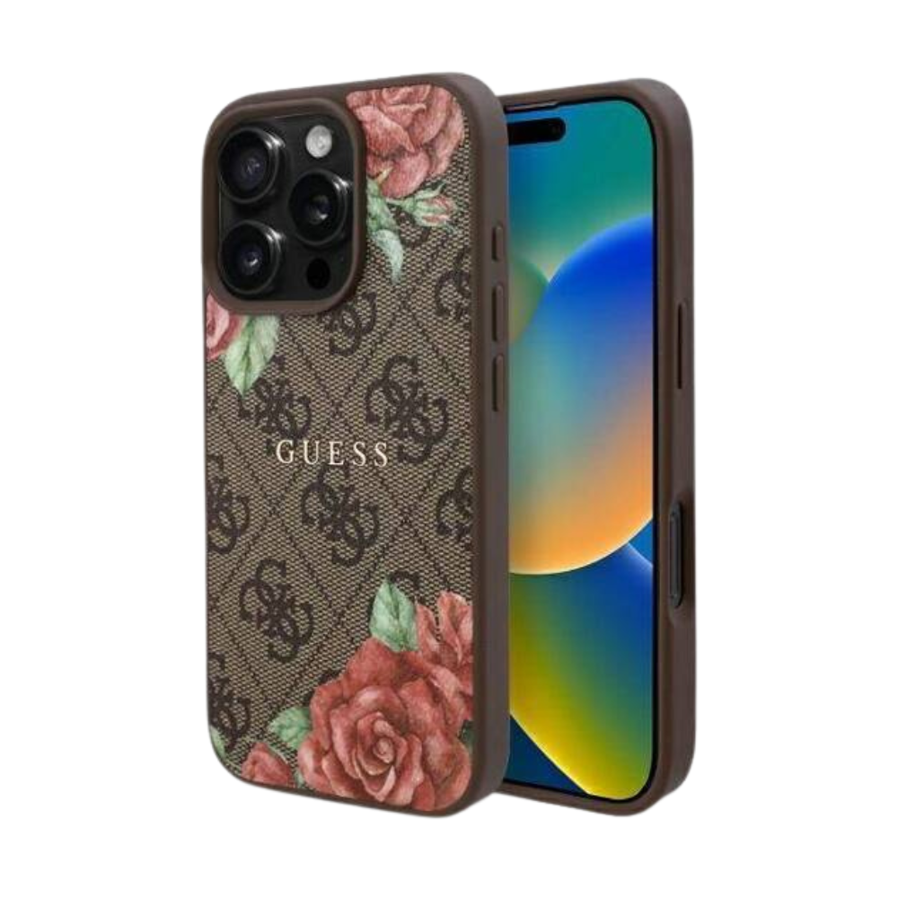 Estuche GUESS Hc MagSafe Flores Marrón para iPhone 16 Pro - 0760000010