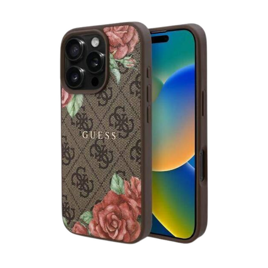 Estuche GUESS Hc MagSafe Flores Marrón para iPhone 16 Pro - 0760000010