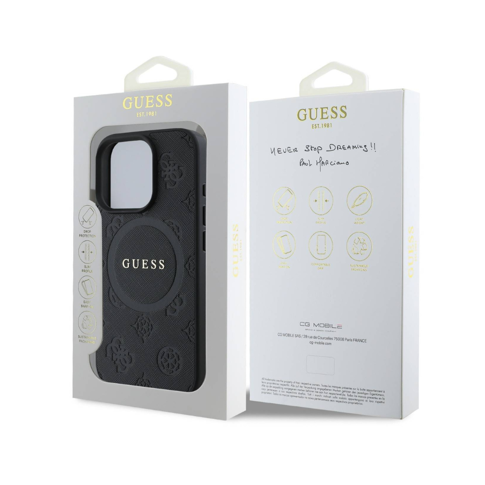 Estuche GUESS Hc MagSafe Saffiano Peony Black para iPhone 16 Pro - 0760000015