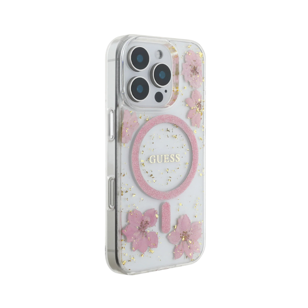 Estuche GUESS Hc MagSafe Resin Flowers Pink para iPhone 16 Pro - 0760000016