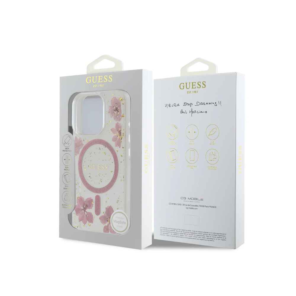 Estuche GUESS Hc MagSafe Resin Flowers Pink para iPhone 16 Pro - 0760000016