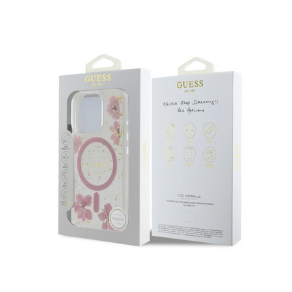 Estuche GUESS Hc MagSafe Resin Flowers Pink para iPhone 16 Pro - 0760000016