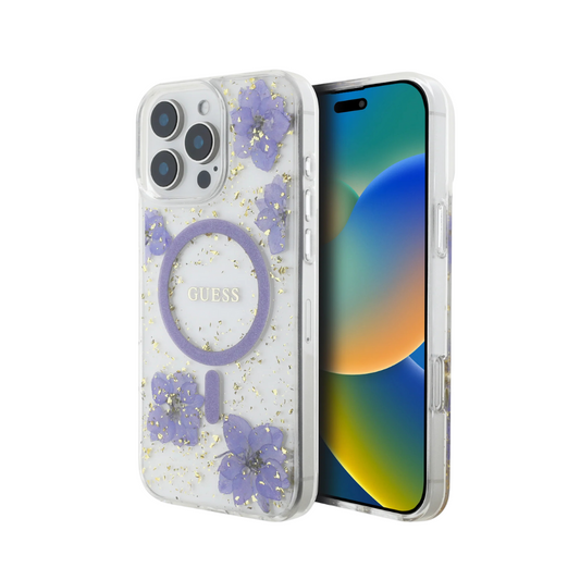 Estuche GUESS Hc MagSafe Flores Púrpuras para iPhone 16 Pro - 0760000017