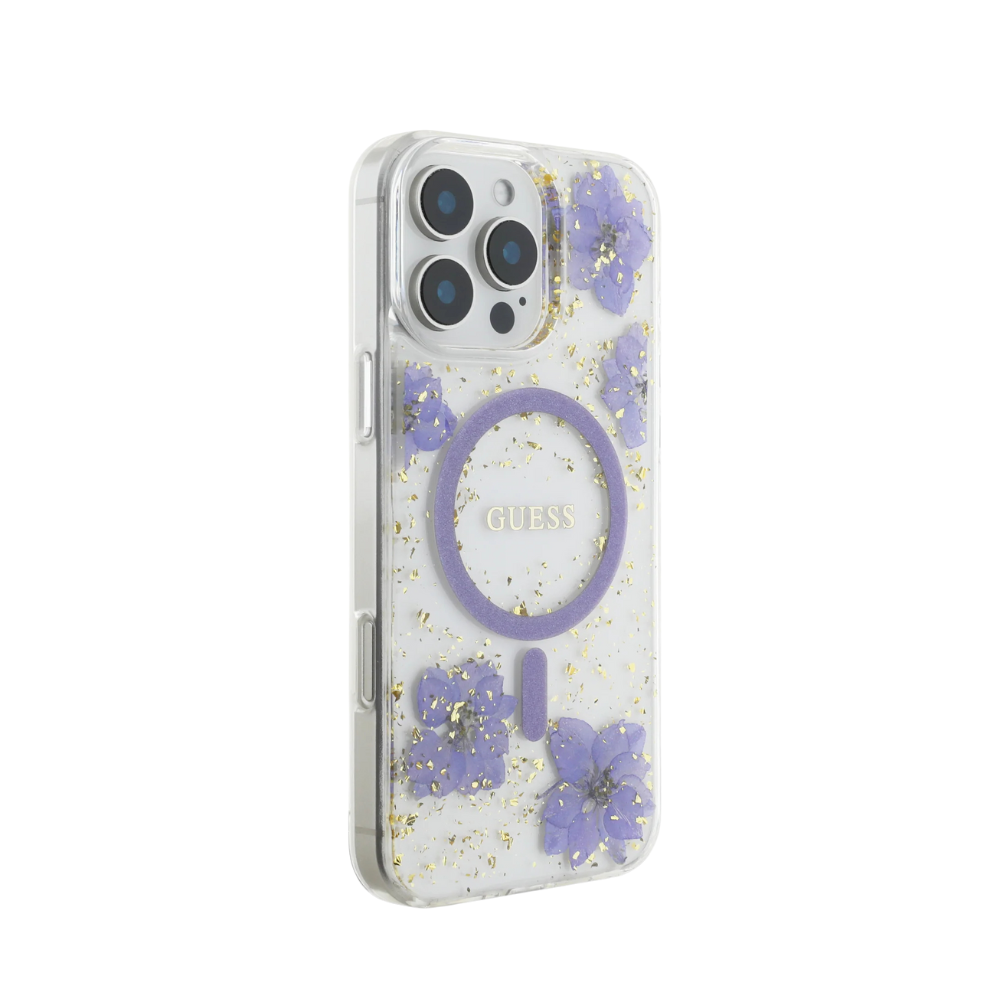 Estuche GUESS Hc MagSafe Flores Púrpuras para iPhone 16 Pro - 0760000017