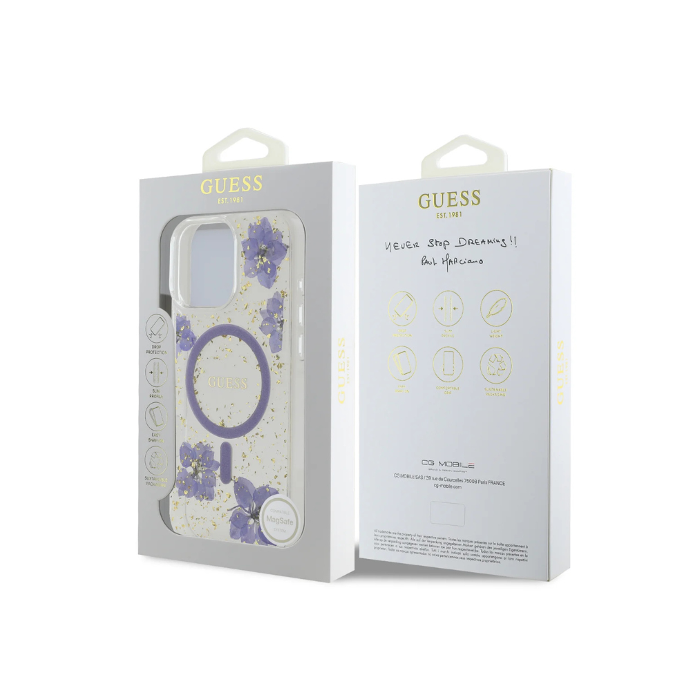 Estuche GUESS Hc MagSafe Flores Púrpuras para iPhone 16 Pro - 0760000017