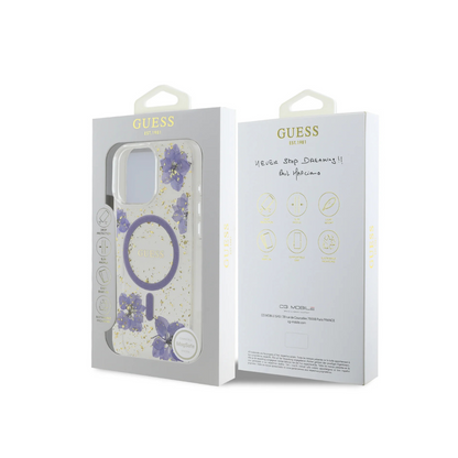 Estuche GUESS Hc MagSafe Flores Púrpuras para iPhone 16 Pro - 0760000017