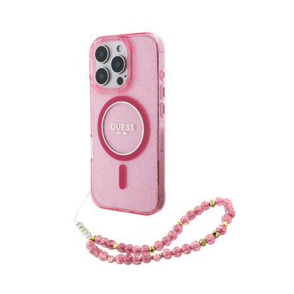 Estuche GUESS Hc MagSafe Iml Glitter con Correa de Perlas - Rosa - 0760000024
